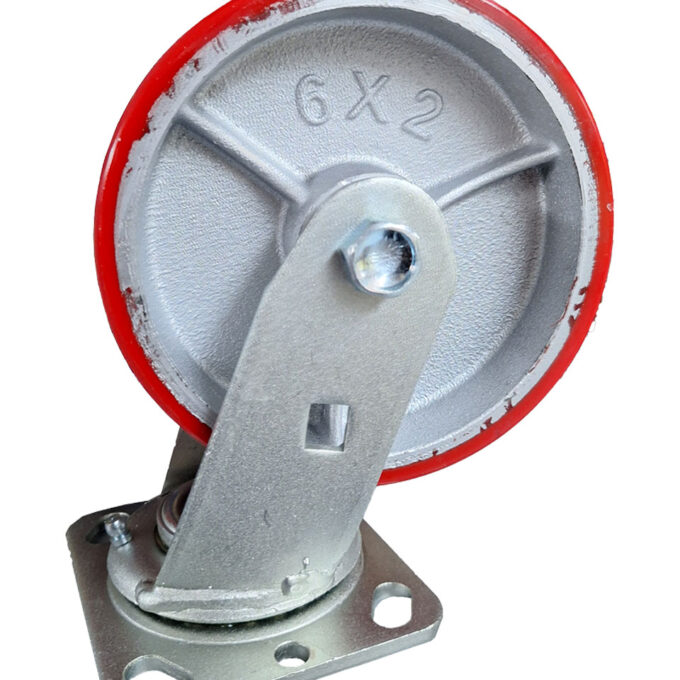 Casters 2 6X2 Red Steel Wheel